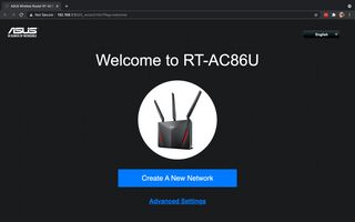 The first screen of a new ASUS router’s configuration website, asking a user if they wish to create a new network or go into advanced settings.