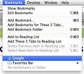 Bookmarks menu